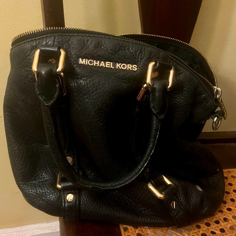 Michael Kors Black pebbled Leather tote with Gold Accents (tote or crossbody)